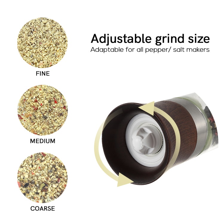 ODMOEM Wooden Salt and Pepper Mill Grinder with Glass Jar 3