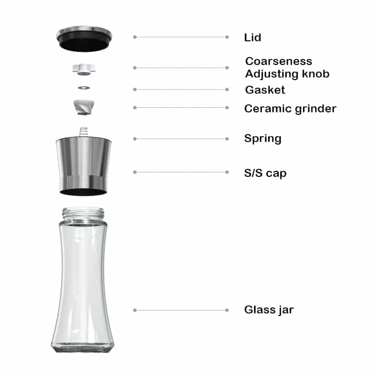 Custom Curved Salt Pepper Grinder with Ceramic Burr and Glass Body 6