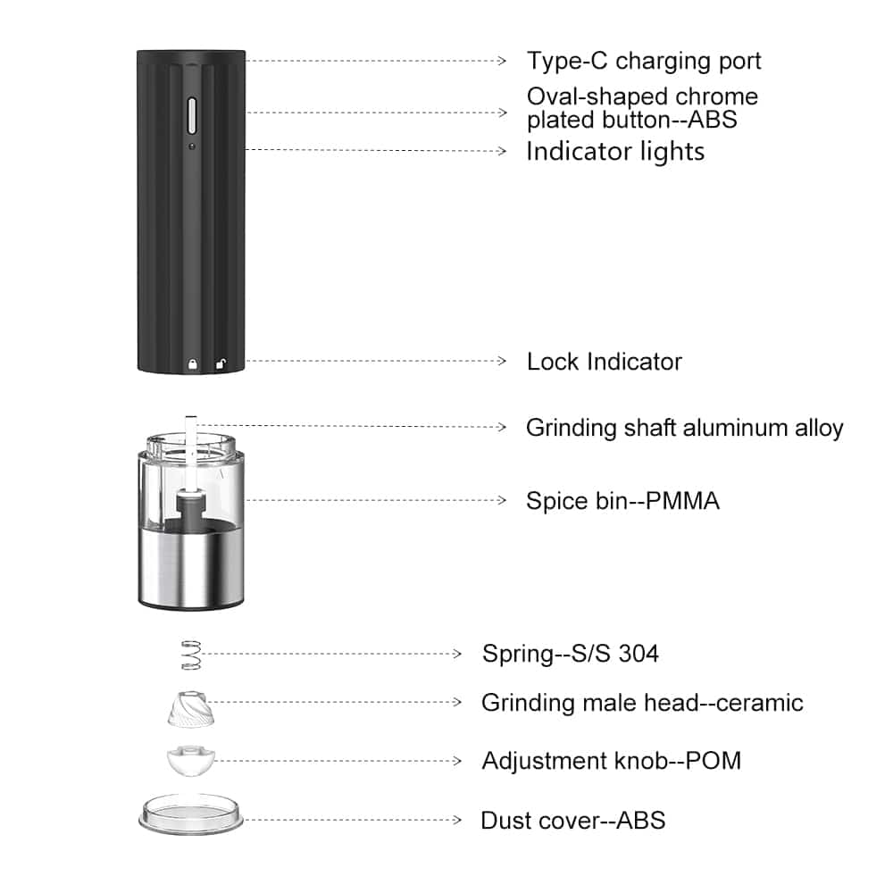 Custom Slim Electric Salt and Pepper Grinder with Adjustable Ceramic Burr 6