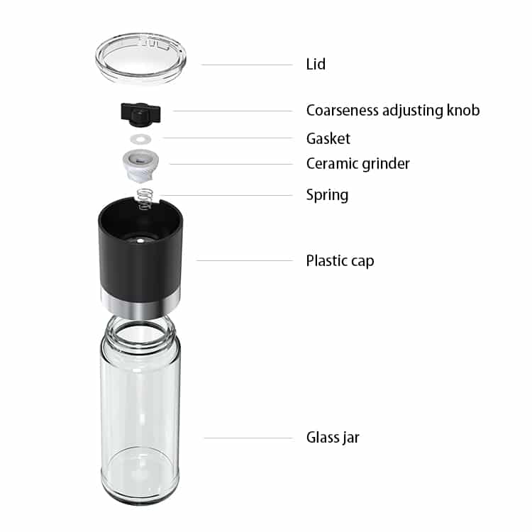 ODM Custom Plastic Manual Salt and Pepper Mill Grinder with Adjustable Burr 4