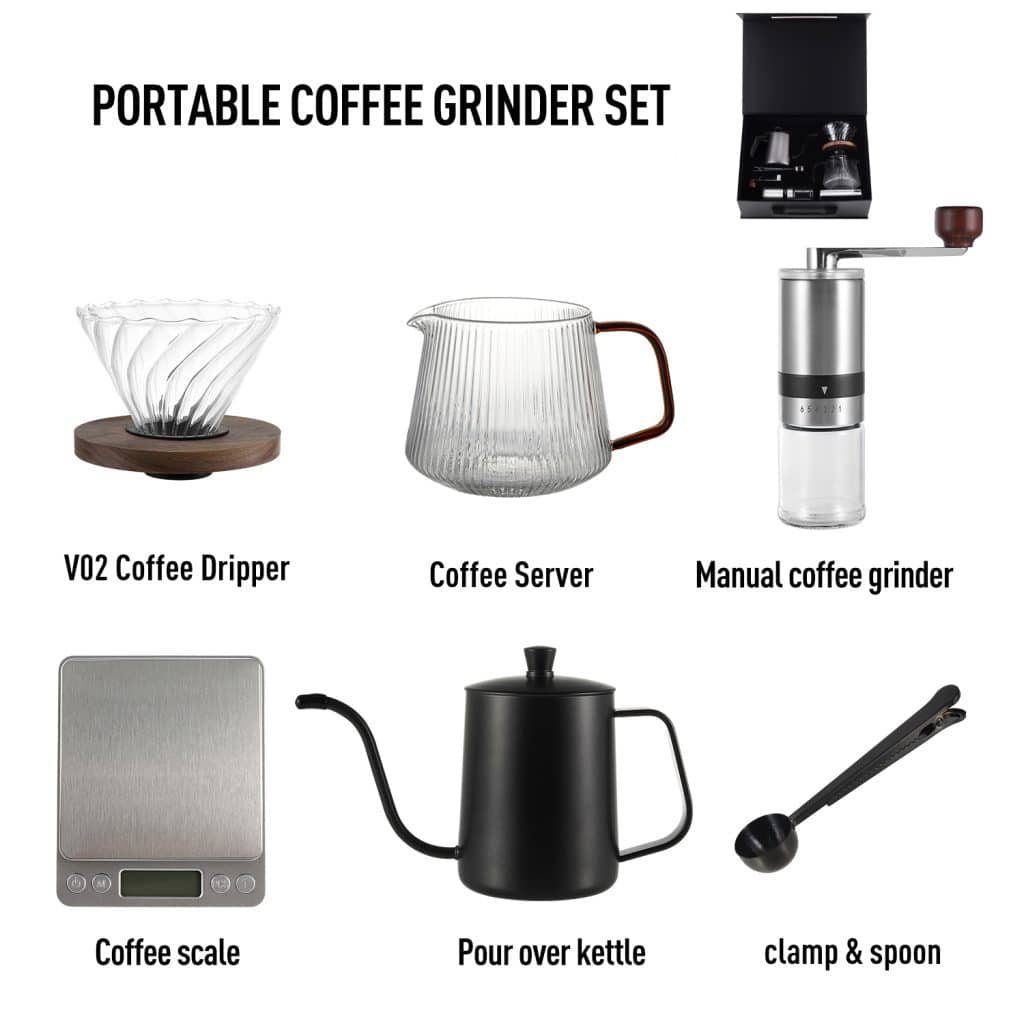 All in One Manual Pour Over Coffee Set with Ceramic Burr Grinder 2