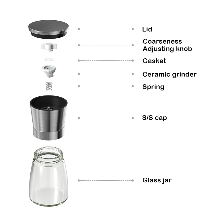 Custom Manual Stainless Steel Salt and Pepper Grinder with Adjustable Burr 5