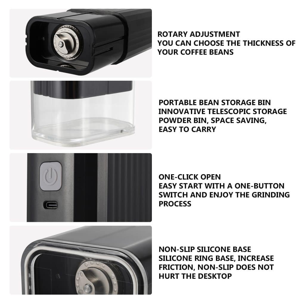Custom USB Rechargeable Electric Coffee Grinder with Adjustable Stainless Steel Burr 3