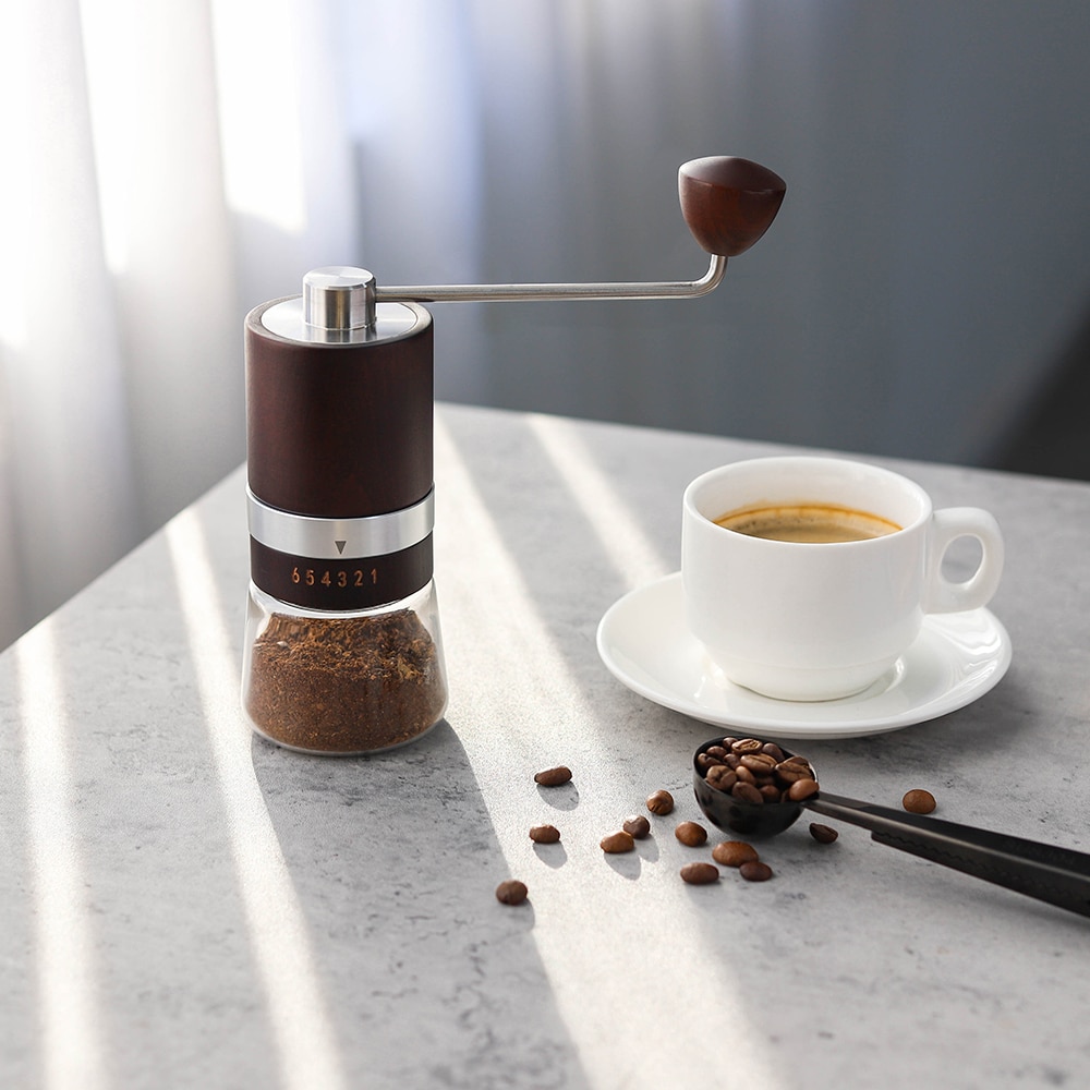 Custom Wood Manual Coffee Grinder with Adjustable Stainless Steel Burr 1