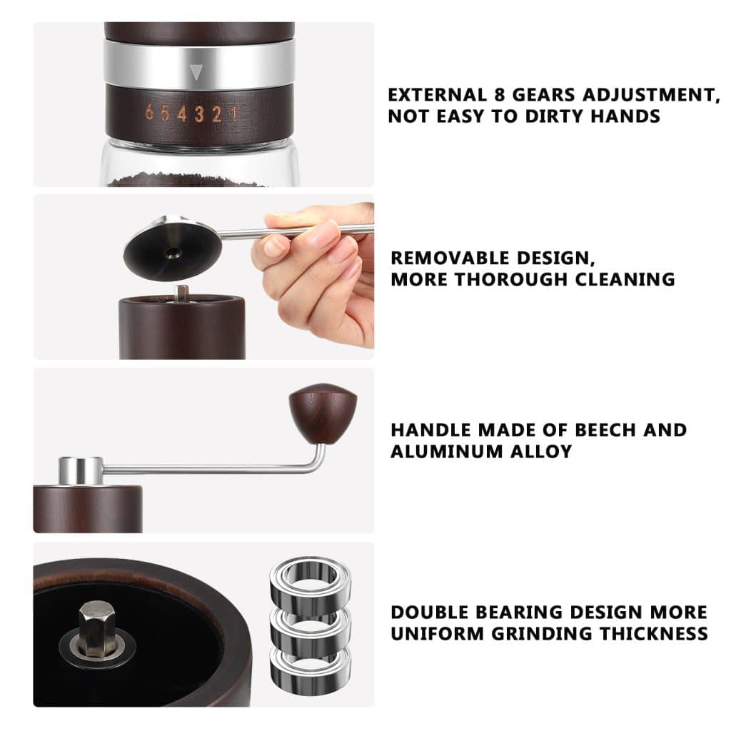 Custom Wood Manual Coffee Grinder with Adjustable Stainless Steel Burr 5