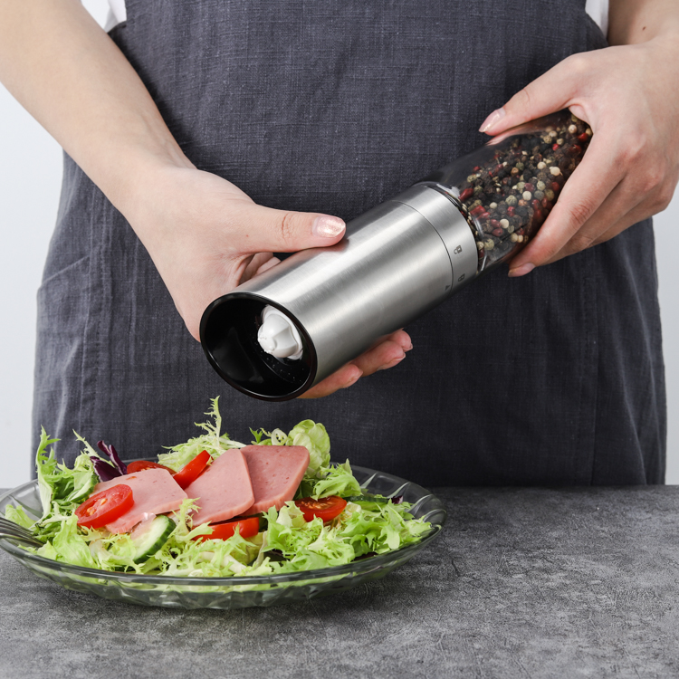 Custom Battery Powered Gravity Electric Salt Pepper Grinder with Storage Jars 6