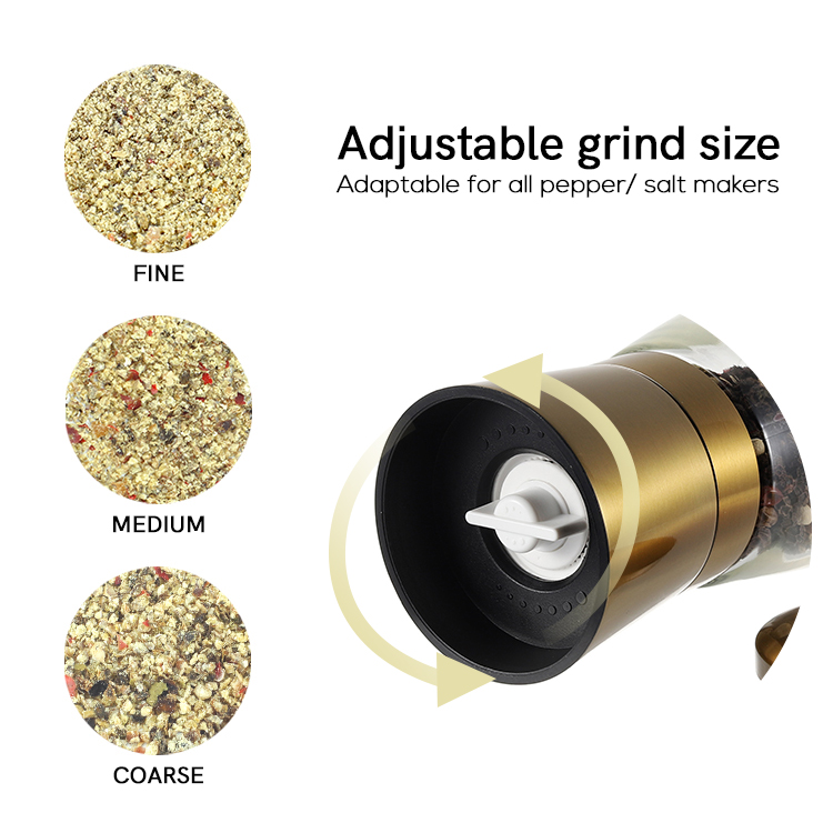 Custom Gold Stainless Steel Salt and Pepper Grinder with Adjustable Ceramic Core 3