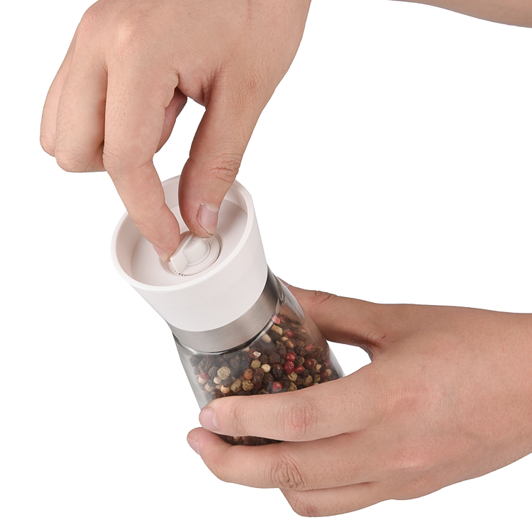 ODM Adjustable Plastic Salt and Pepper Grinder Set with Bamboo Base 5