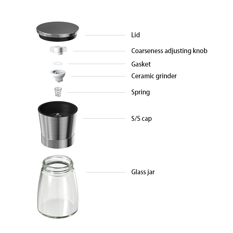 ODM Brushed Stainless Steel Salt and Pepper Grinder Set with Bamboo Base 4