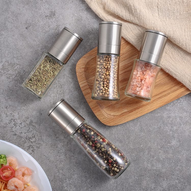 Custom Adjustable Manual Salt and Pepper Grinder with Square Glass Jar 6 1