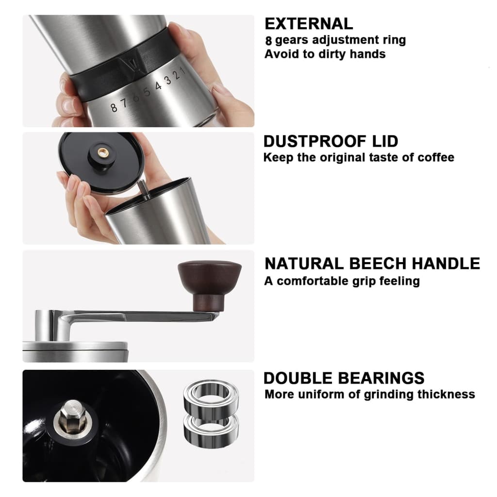 Custom Manual Coffee Grinder with External 8 Level Adjustment and Ceramic Burr 4 1