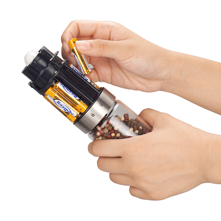 Custom Battery Operated Gravity Metal Salt and Pepper Grinder with Adjustable Burr 5 1