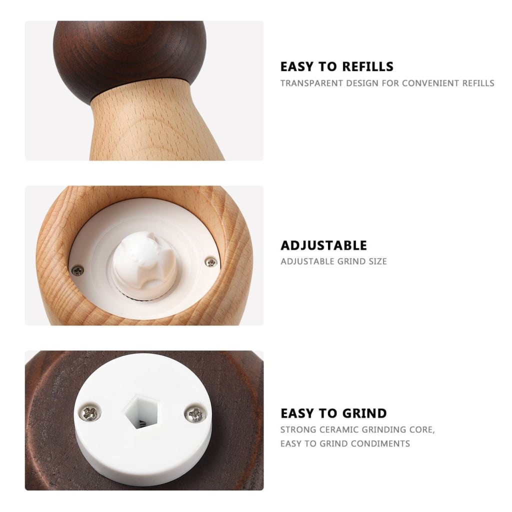 Custom 30ml Wooden Salt and Pepper Grinder with Adjustable Ceramic Burr 2 1