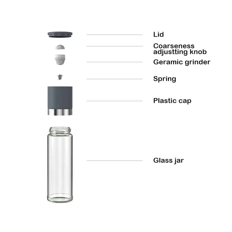 Custom Color 235ml Salt and Pepper Grinder with Adjustable Ceramic Burr 5