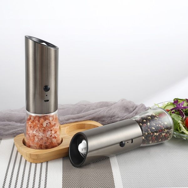 Stainless Steel Rechargeable Gravity Salt and Pepper Grinder Set